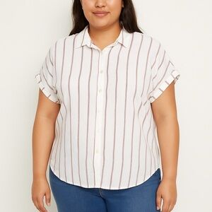 🤍Womens Universal Thread Striped Short Sleeve Button Up Shirt